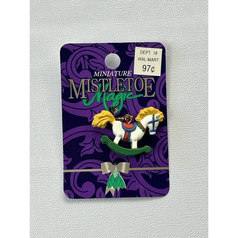 Vintage NOS Miniature‎ Mistletoe Magic Rocking Horse Ornament NWT Christmas